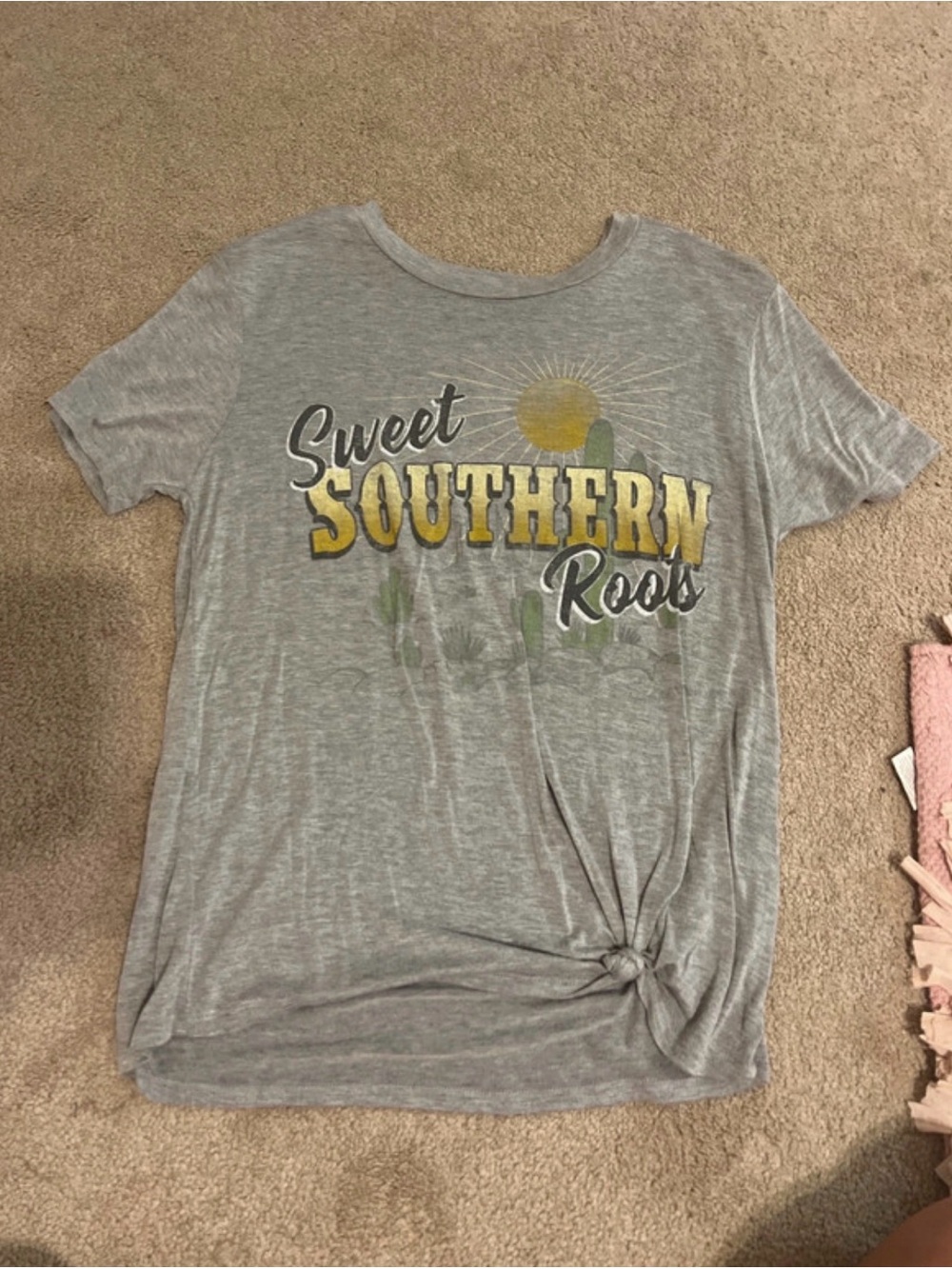 Pretty Rebellious Gray Graphic Tee with Yellow Accent
